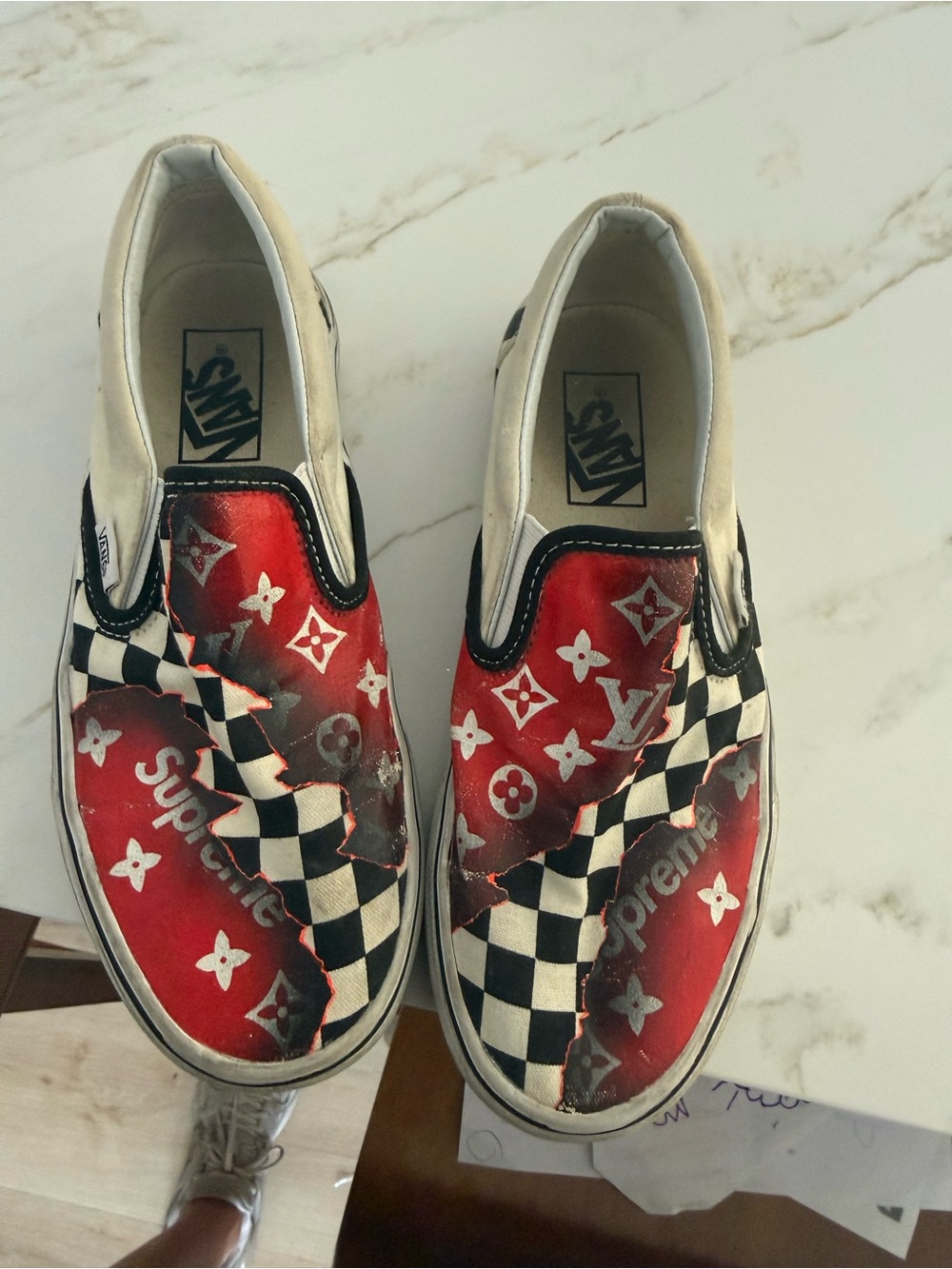 Vans Kids Slip-On Sneakers in Red, Black & White Checkerboard
